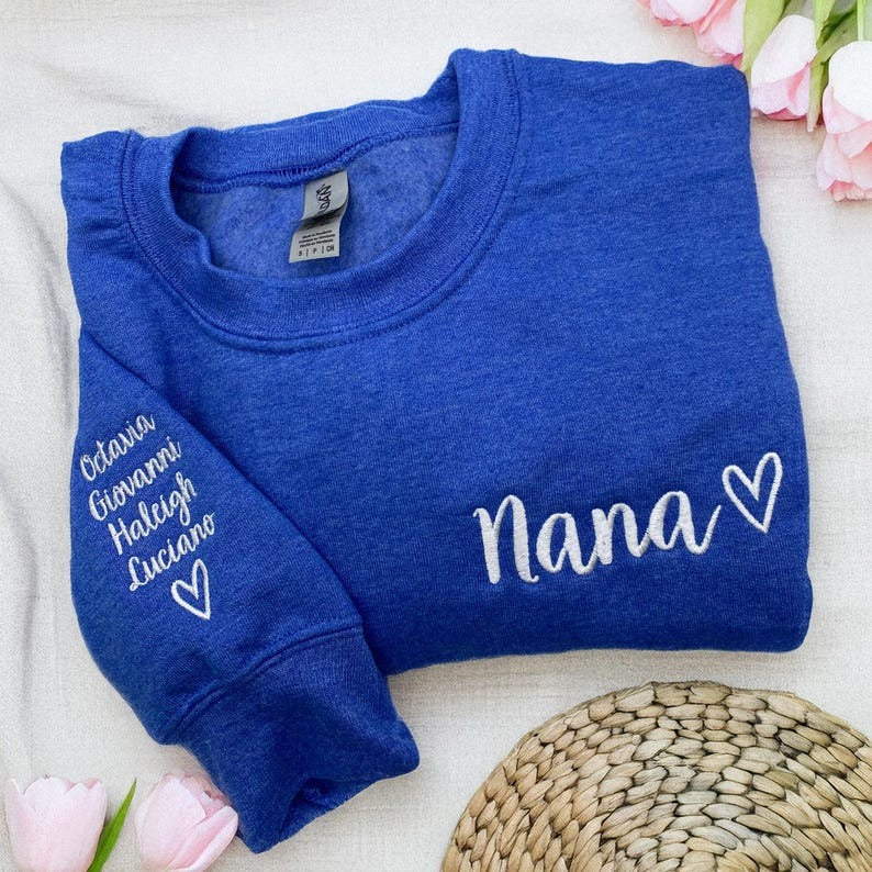 Custom Embroidered Nana Sweatshirt, Personalized Names on Sleeve