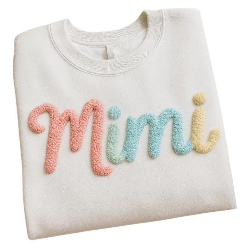 MIMI Chenille Yarn Embroidered Sweatshirt, Custom Chenille Yarn Sweatshirt, Cozy Gift for Mimi, Gigi, Mama, Christmas or Mother’s Day