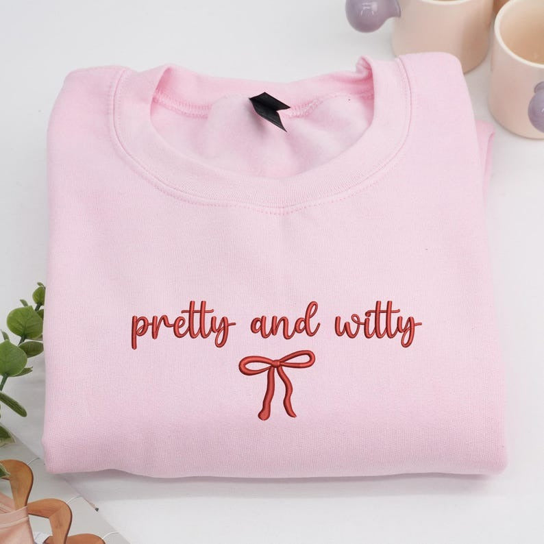 Embroidered Coquette Sweatshirt, Pretty and Witty Bow Shirt