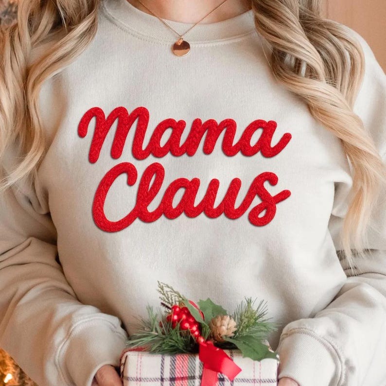 Mimi Claus Chenille Embroidered Sweatshirt – Holiday Christmas Sweater for Women