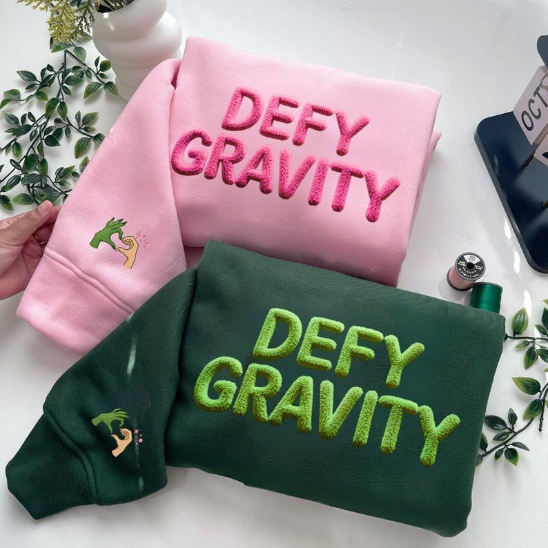 Defy Gravity Chenille Yarn Embroidered Sweatshirts, Chenille Yarn Crewneck, Changed For Good, Holiday Season, Christmas Wicked Gift For Her