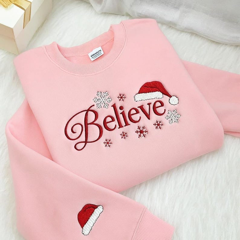 Embroidered Believe Christmas Sweatshirt, Believe Santa Christmas, Winter Xmas Season, Embroidered Christmas Sweatshirt, Xmas 2025 Gifts
