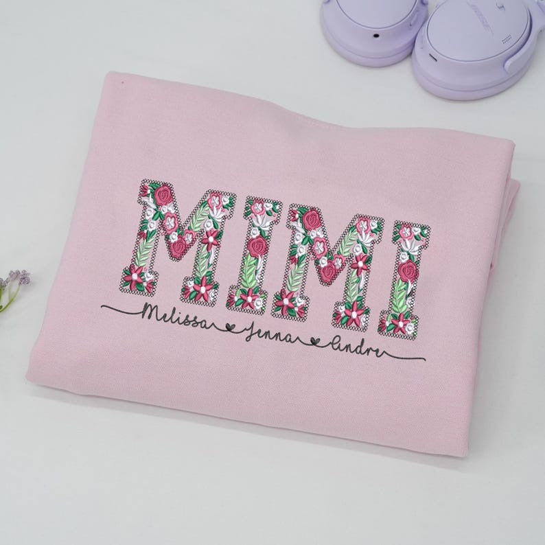 Embroidered Floral Mimi Sweatshirt, Personalized Gift