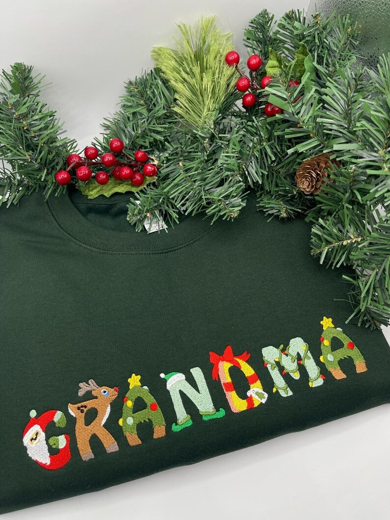 Custom Christmas Name Embroidered Sweatshirt Hoodie – Personalised Festive Gift