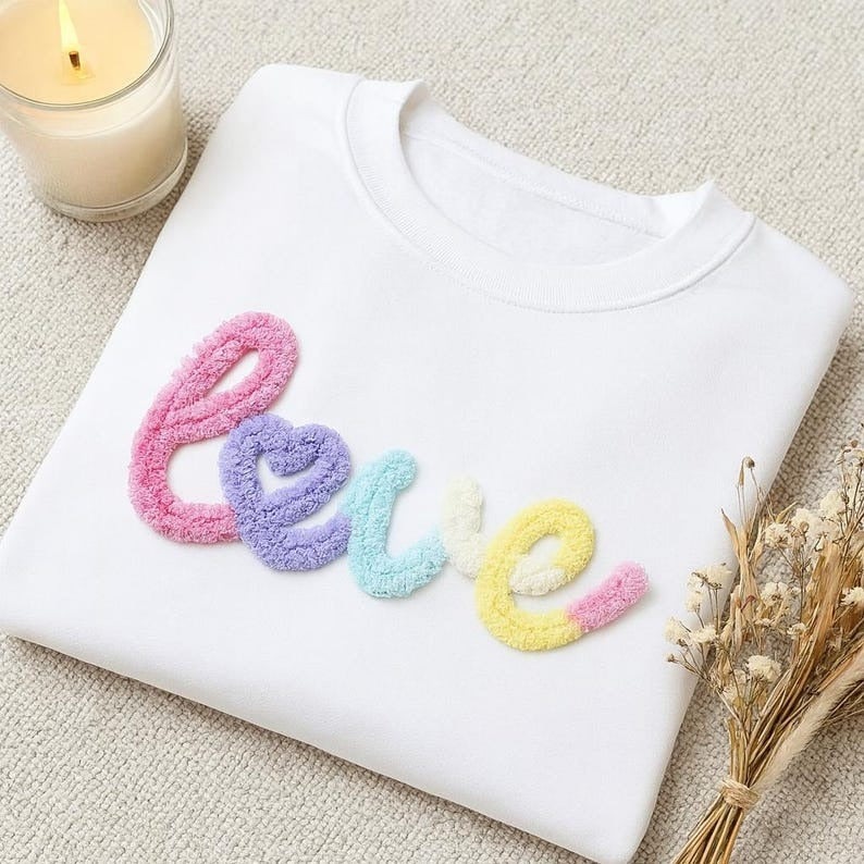 Chenille YARN EMBROIDERED Sweatshirt, Chenille Patch Sports Team Sweatshirt, Chenille Game Day Fuzzy Letter, Team Spirit Shirt, Football Mom