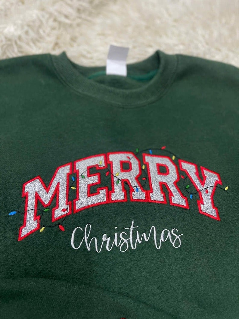 Custom Glitter Side Bow Embroidered Sweatshirt, Christmas Mom with Red Bow Applique, Holiday Mama, Cute Xmas Gift for Moms, Custom Family