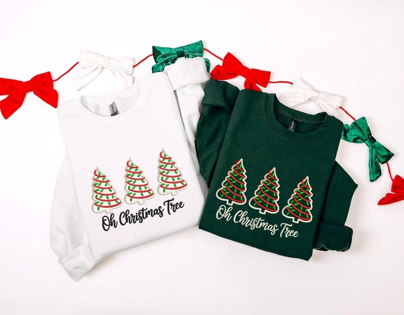 Merry Christmas Trees Embroidered Sweatshirt, Holiday Apparel, Holiday Sweatshirt, Christmas Embroidery, Christmas matching Gifts