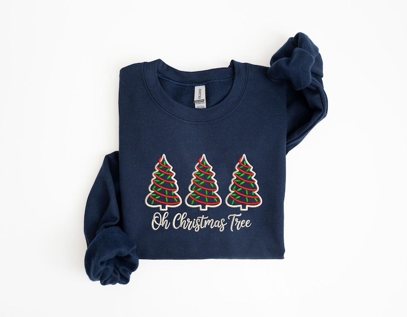 Merry Christmas Trees Embroidered Sweatshirt, Holiday Apparel, Holiday Sweatshirt, Christmas Embroidery, Christmas matching Gifts