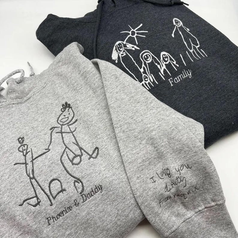 EMBROIDERED Custom Kids Photo Drawing Sweatshirt as a Personalized Unique Special Gift for Moms, Dads, Aunts, Sisters, Christmas Gift