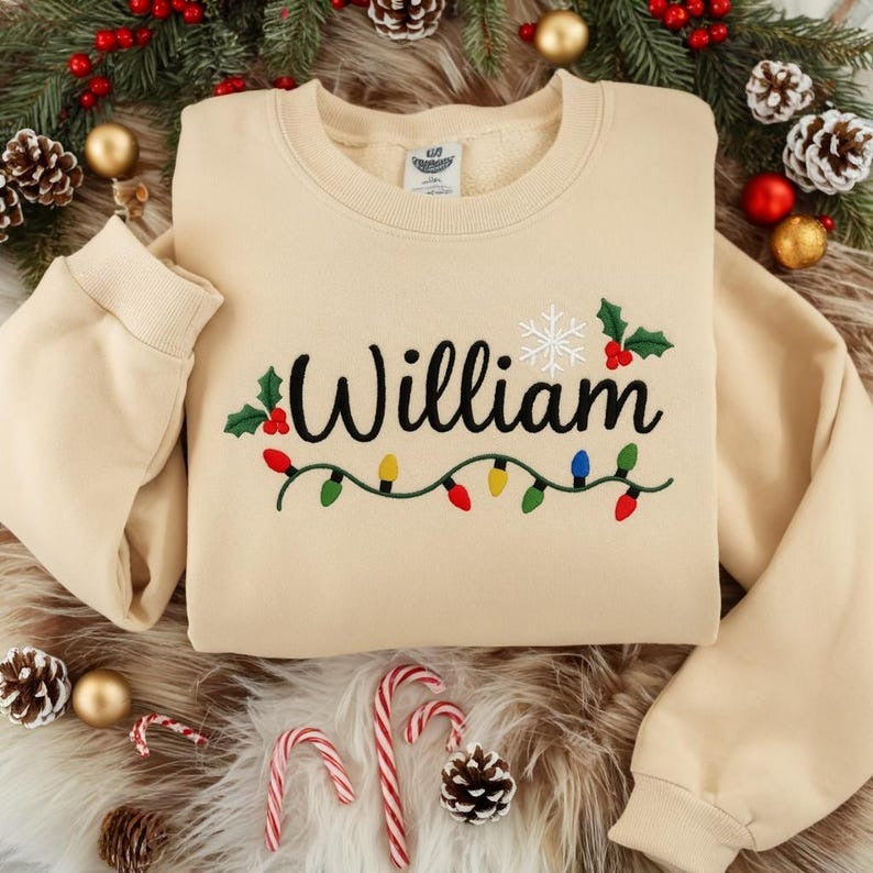Personalized Christmas Name Embroidered Sweatshirt, Custom Holiday Sweatshirt, Name Embroidery Shirt, Kids Christmas Outfit, Christmas Gift