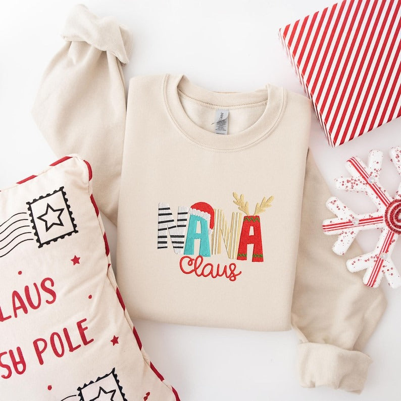 Embroidered Sweatshirt, Nana Claus Hoodie, Grandma Christmas Sweatshirt, Family Christmas Sweatshirt, Funny Christmas Gigi Sweatshirt