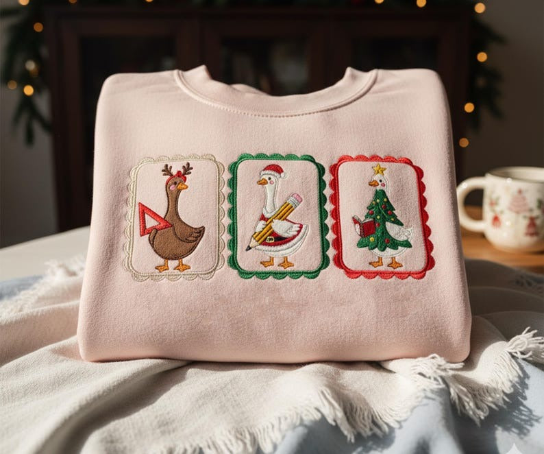 Embroidered Christmas Goose Sweatshirt: Funny Holiday Crewneck Gift
