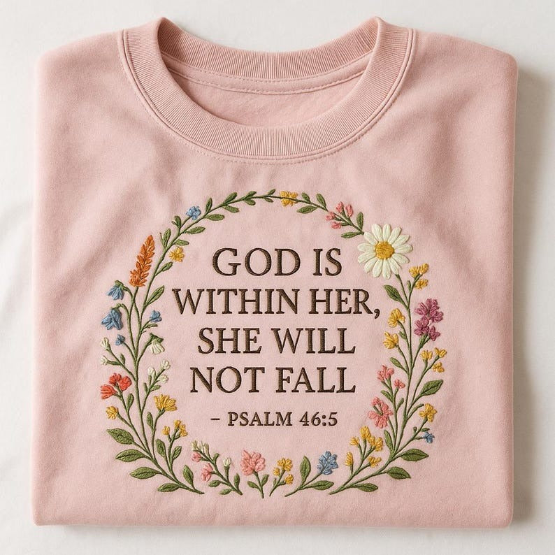 God Is Within Her Embroidered Sweatshirt, Floral Christian Shirt, Faith-Based Bible Verse Sweater, Psalm 46:5 Women's Gift