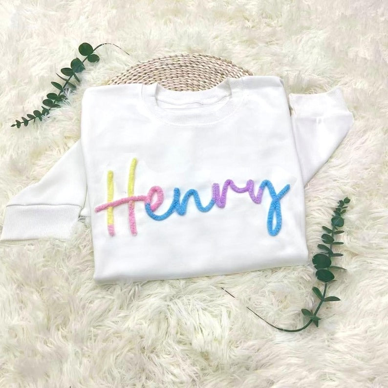 Custom Chenille Yarn Family Name Sweatshirt, Fuzzy Letter Tee, Team Spirit Hoodie, Chenille Patch Sports Team Sweatshirt, 3D Embroidery