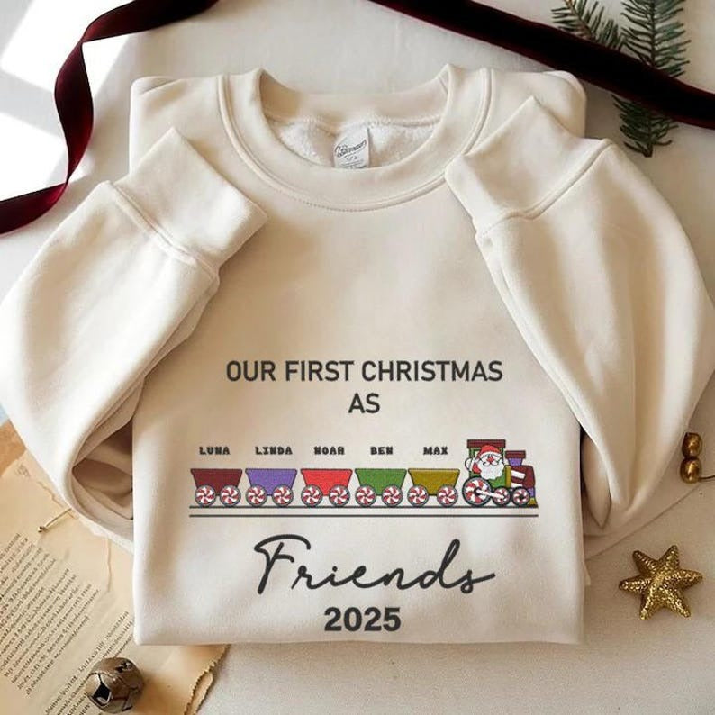 Personalized Embroidered Christmas Train Sweatshirt – Gift for Friends