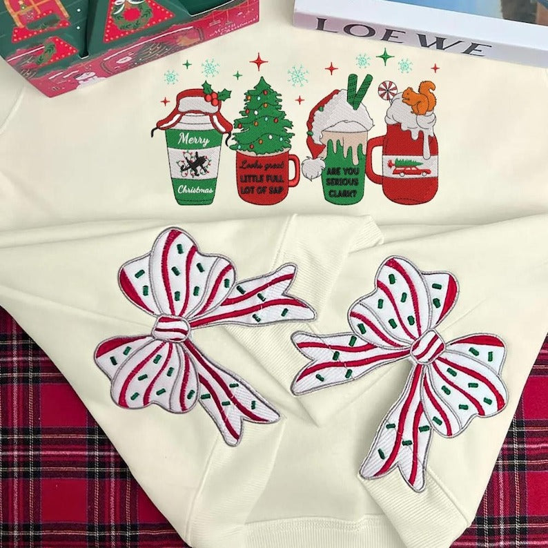 Merry Christmas Side Bow Embroidered Sweatshirt, Christmas Movie Side Bow Shirt, Bow Sweatshirt Christmas, Christmas Crewneck, Winter Gift