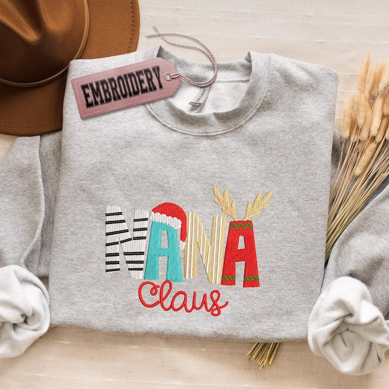 Embroidered Sweatshirt, Nana Claus Hoodie, Grandma Christmas Sweatshirt, Family Christmas Sweatshirt, Funny Christmas Gigi Sweatshirt