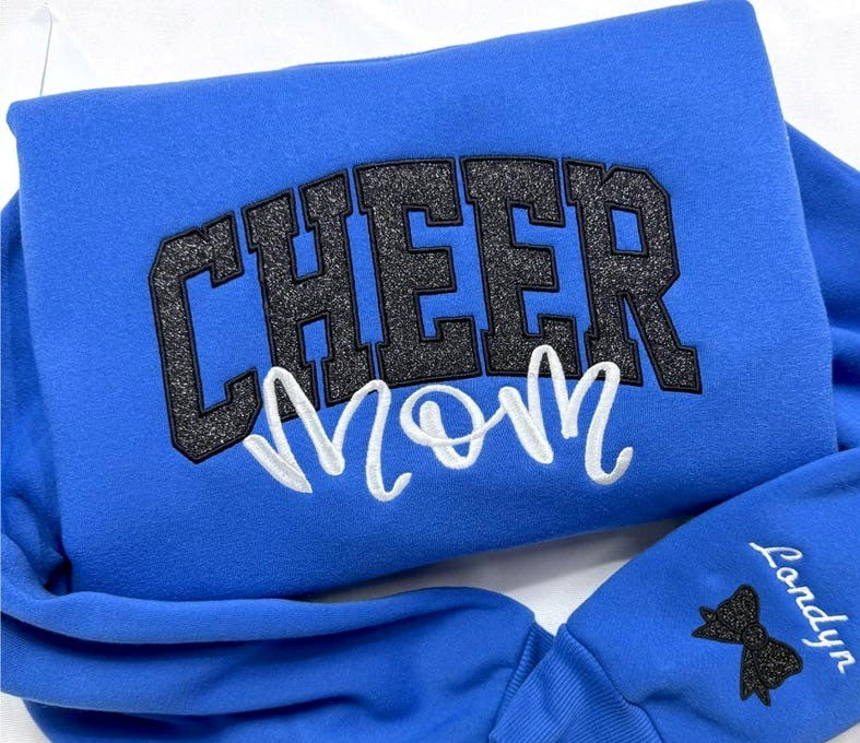 Custom Glitter Embroidered Cheer Mom Sweatshirt, Team Spirit Gift