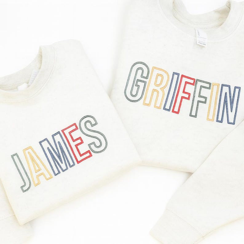 Custom Boys Block Letter Crew - Toddler Boy Monogrammed Outline Crewneck Sweatshirt - Custom Boys Crew -