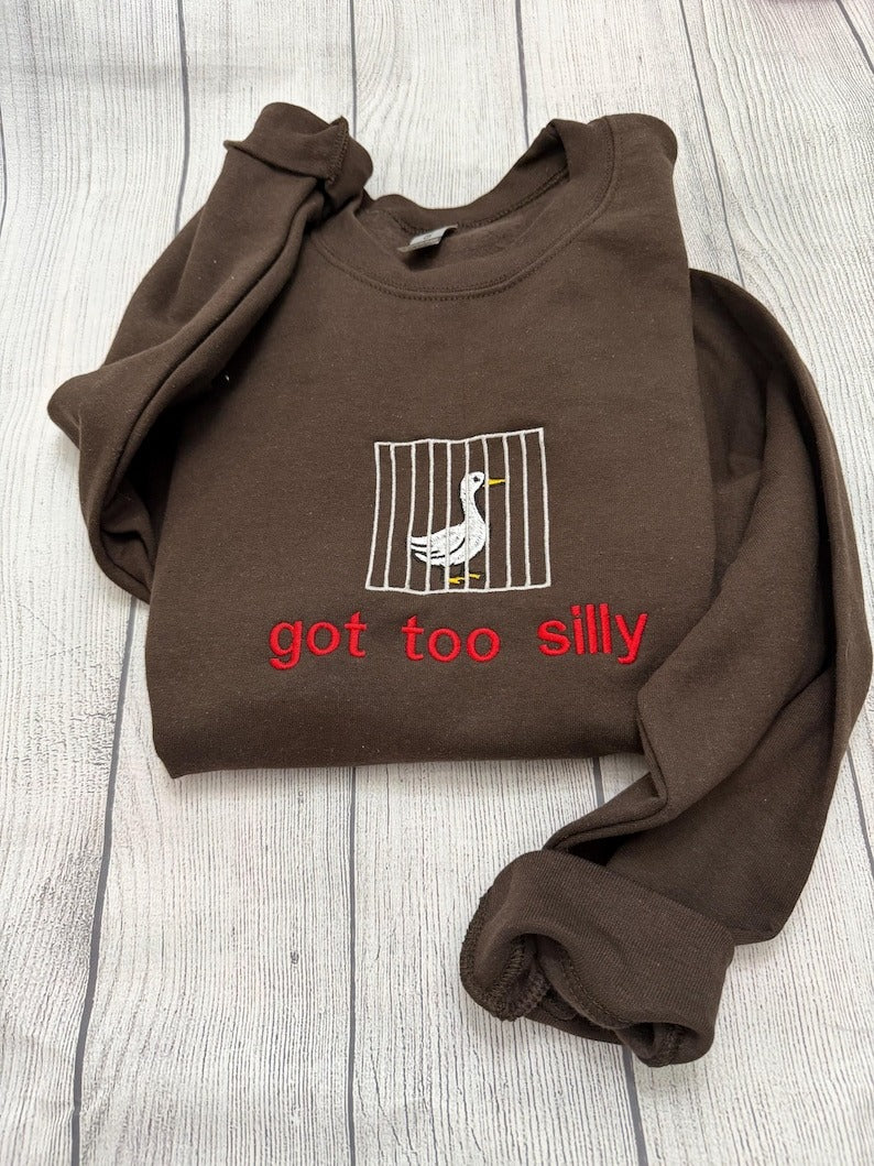 Silly Goose Embroidered Crewneck: Y2K Funny Sweatshirt