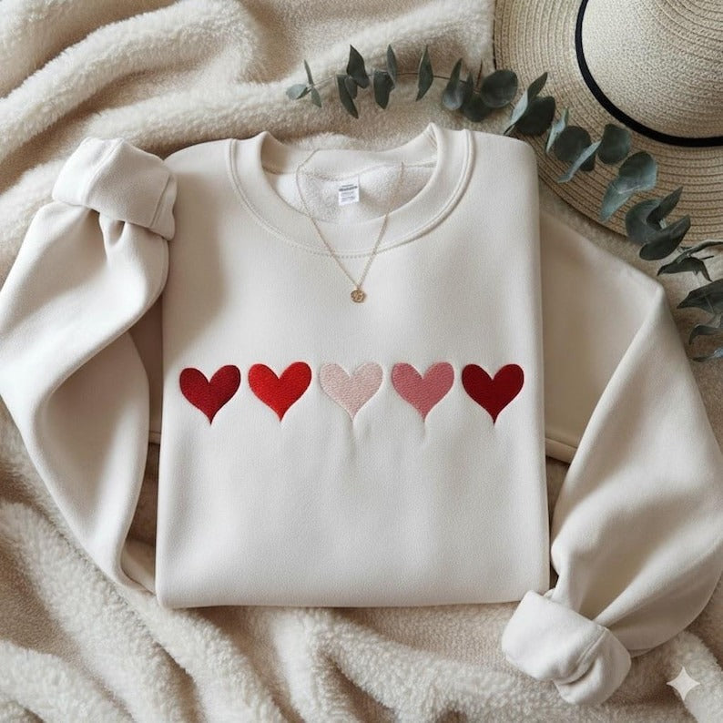 Heart Embroidered Sweatshirt, Minimal Heart Sweater, Valentine’s Day Crewneck, Cute Pink Red Heart Shirt, Romantic Valentine Gift for Her