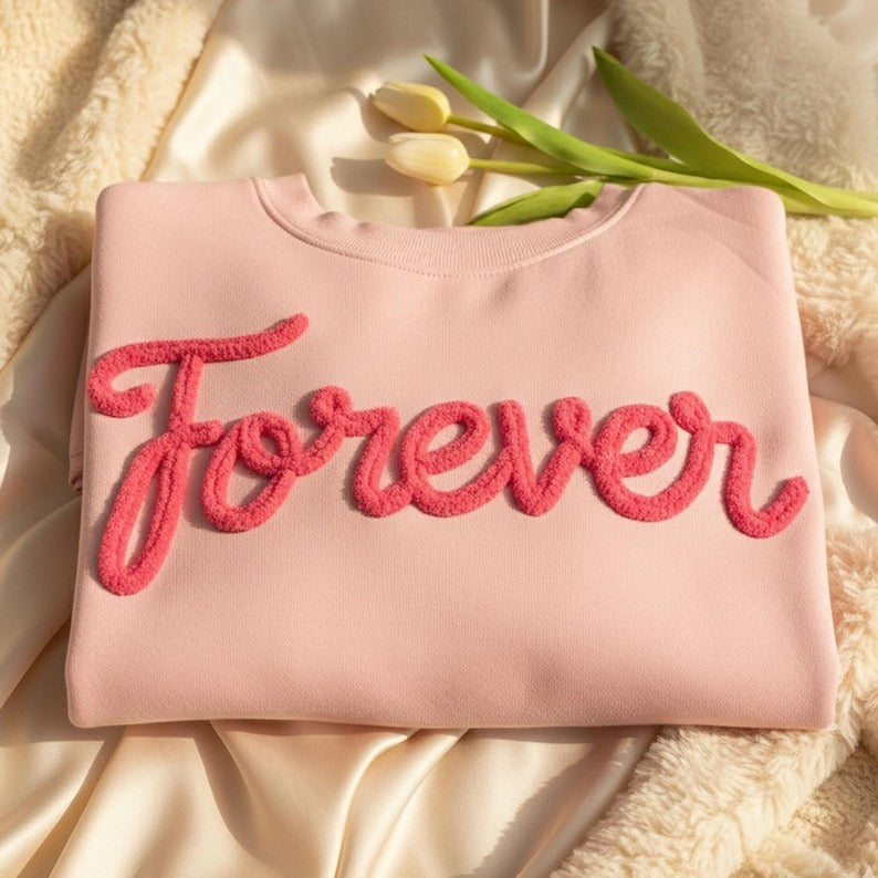 Forever Yarn Embroidered Sweatshirt, Couples Anniversary Gift, Custom Chenille Sweater, Valentine's Day Gift for Couple