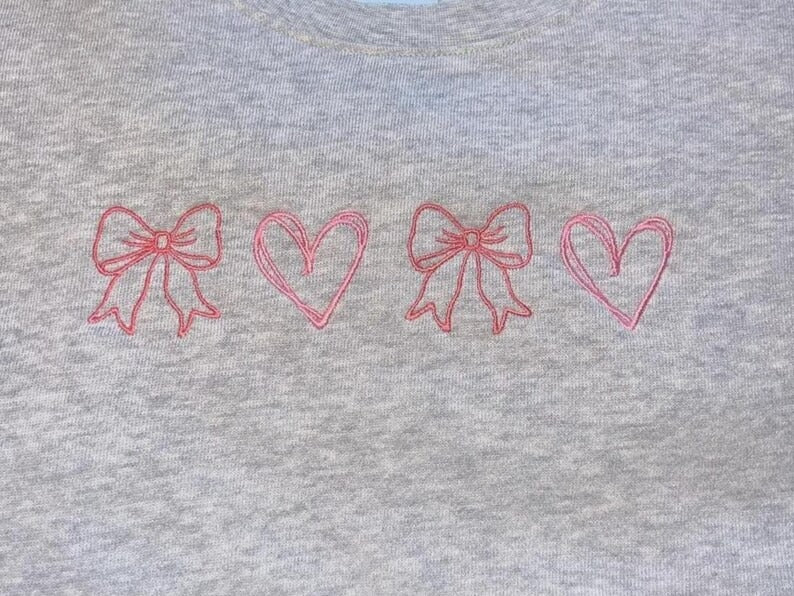 Bows and Hearts Embroidery Sweatshirt, Tshirt, Hoodie, Couqette Valentine Shirts, Valentine's Day Gift for Her