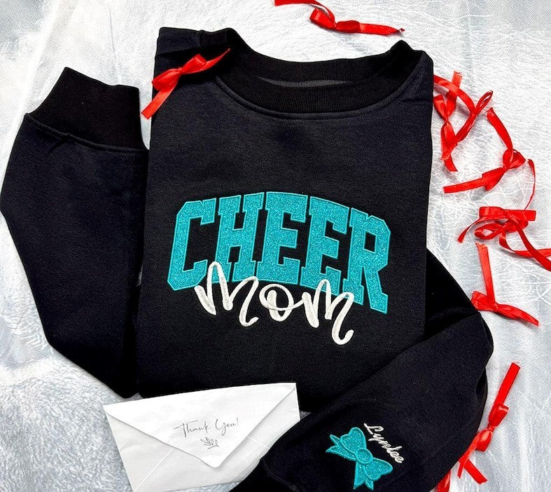 Custom Glitter Embroidered Cheer Mom Sweatshirt, Team Spirit Gift, Game Day