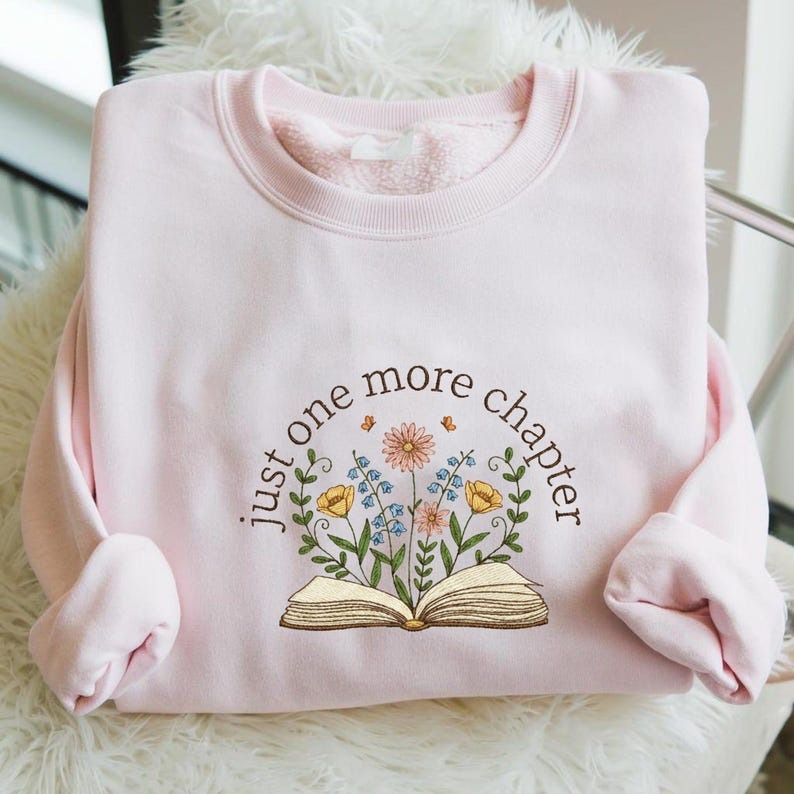 Floral Book Embroidered Sweatshirt, Book Lover Gift, Flower Book Shirt