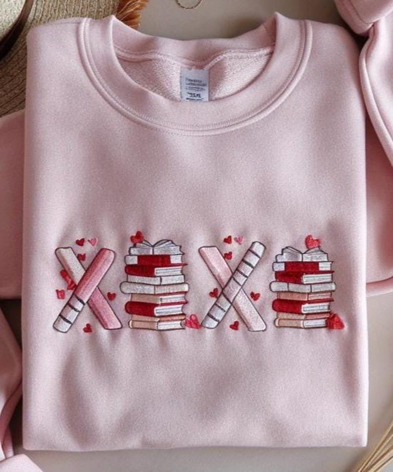 Embroidered XOXO Valentines Sweatshirt, Valentine Day Shirt, Women Heart Shirt, Cute Love Tee, Retro Valentine Gift, Ladies Valentine shirt