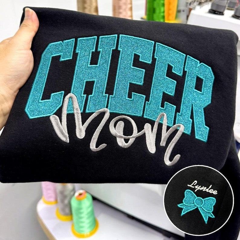 Custom Glitter Embroidered Cheer Mom Sweatshirt, Team Spirit Gift, Game Day