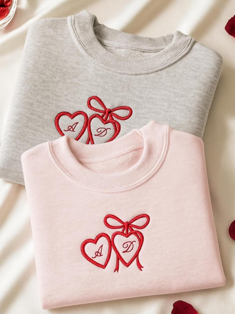 Custom Embroidered Coquette Valentine Sweatshirt, Personalized Bridal Shower Gift, Valentine's Day Matching Shirts for couples