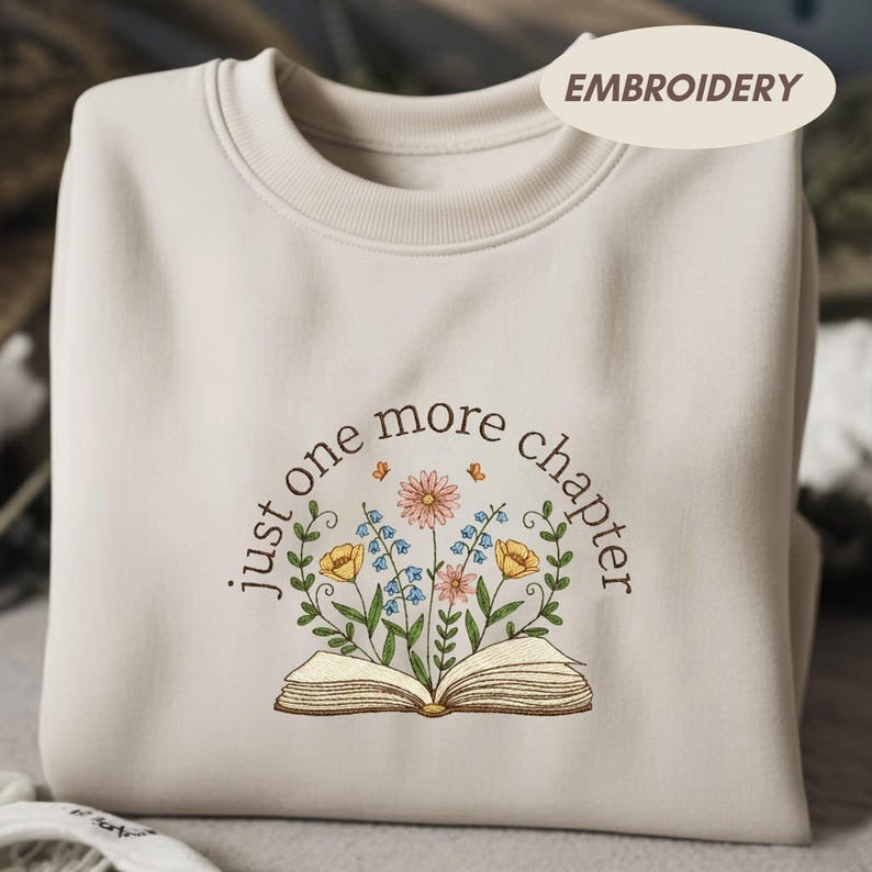 Floral Book Embroidered Sweatshirt, Book Lover Gift, Flower Book Shirt