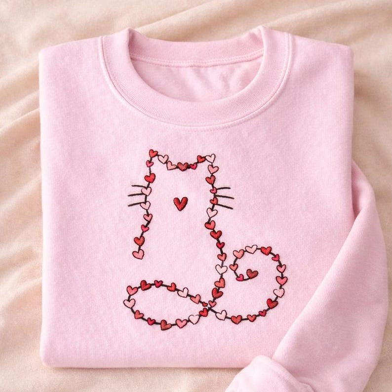 Cute Cat Hearts Valentines Embroidered Sweatshirt, Womens Cat Lover Sweater, Girls Valentines Day Gift, Meowentine Sweatshirt
