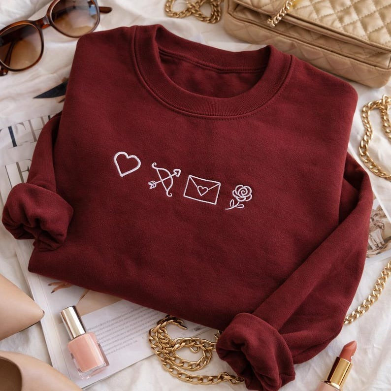 Valentine's Icons Gemma Embroidered Sweatshirt, Valentine's Crewneck Sweatshirt, Valentine Day Gift for Her