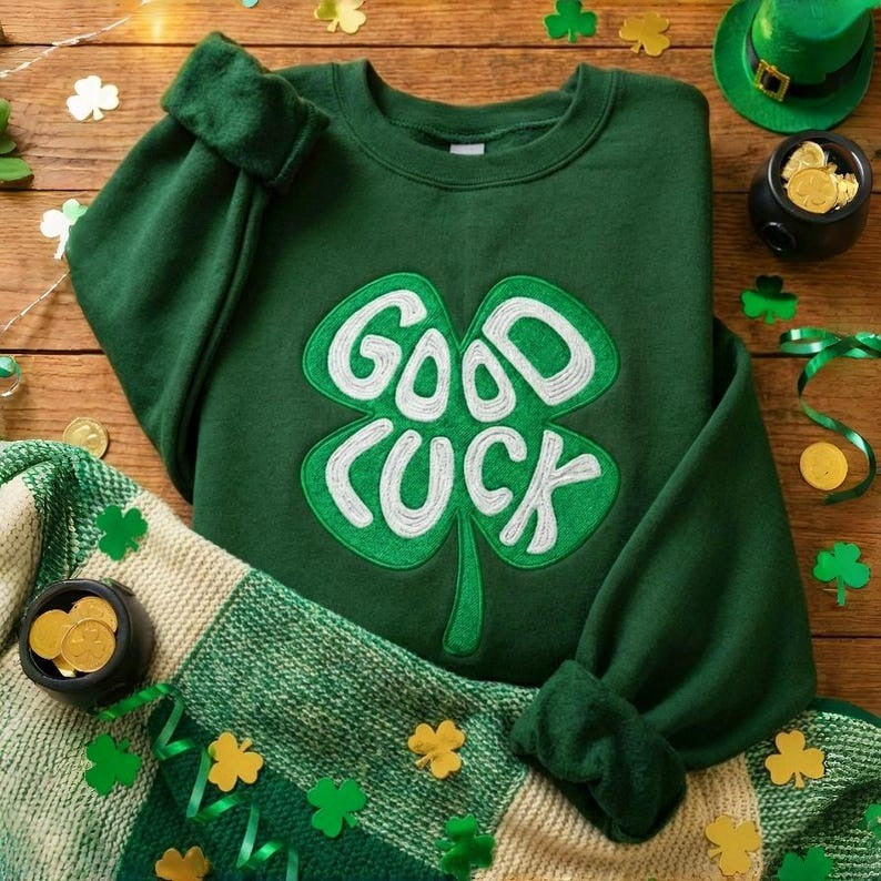 Embroidered Lucky Shamrock Sweatshirt Good Luck Gift St. Patrick's Day Gift
