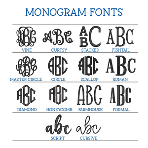 Collection of monogram fonts displayed on a white background